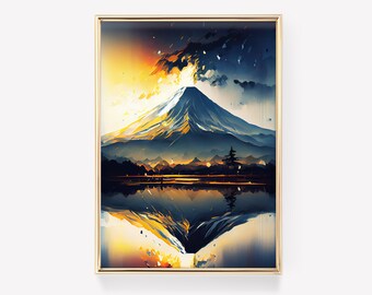 Muurkunst berg | Mount Fuji-print | Japanse poster | Japans landschap | Vintage kunst | Japanse muurkunst | Oosterse muurkunst