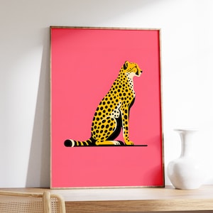 Cheetah print, dierlijke kunstwerken, roze blos roze muurkunst, boho kunst aan de muur, jungle poster, minimale cheetah kunst, luipaard kunst print, cheetah kunst