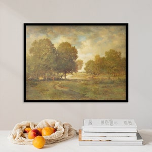 Théodore Rousseau - Un fiume in un prato (1840) / Dipinto di paesaggi di fattorie / Paesaggio vintage / Decorazione su tela Stampa Poster Wall Art
