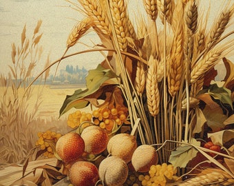 Harvest Wall Decor | Modern Farmhouse Decor | Harvest Illustration | Harvest Cereal Art | Rustic Farming Kitchen Decor