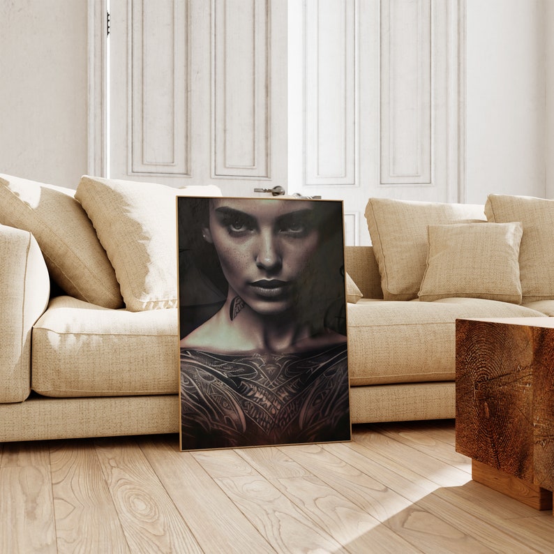 Dark Portrait Tattoo Poster Female Portrait Neutral Wall - Etsy