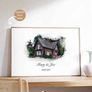 Hochzeitsort Illustration Gemälde | Hochzeitsgästebuch Alternative | Benutzerdefinierte Aquarell Kunst | Alternative Gästebuch Ideen Hochzeit Venue Art