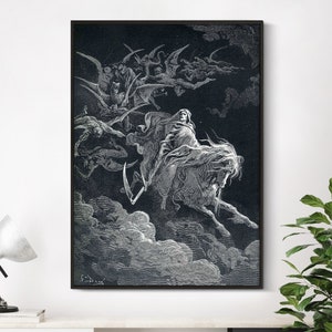 The Vision of Death - Gustave Dore Print, Wall Art, Dante, Art, Woodcut, Engraving, Renaissance, Dore, Inferno, Paradise Lost, Cute Gift