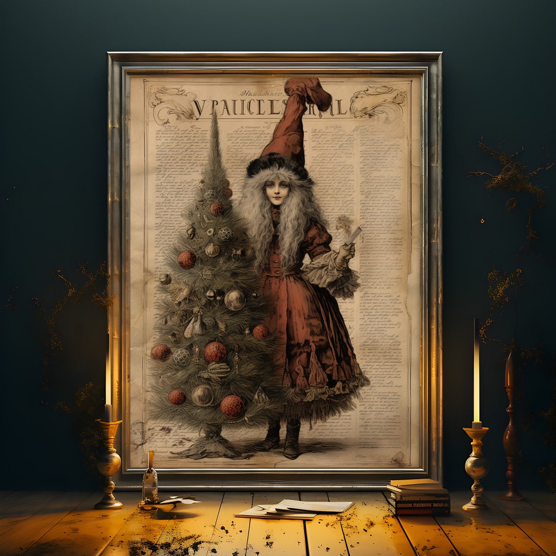 Vintage Christmas Tree Art Print | Whimsigoth Art | Dark Whimsical