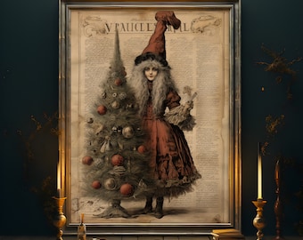 Vintage Christmas Tree Art Print | Whimsigoth Art | Dark Whimsical Print | Gothic Decor | Gothcore Aesthetic | Dark Moody Decor