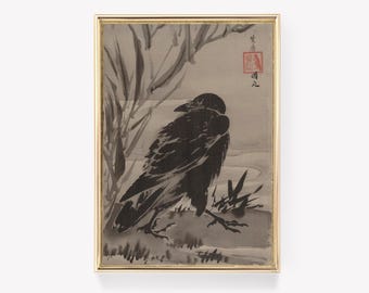 Black Rooster Print | Itō Jakuchū Art | Japanese Vintage | Rooster Wall Art | Antique Bird Print
