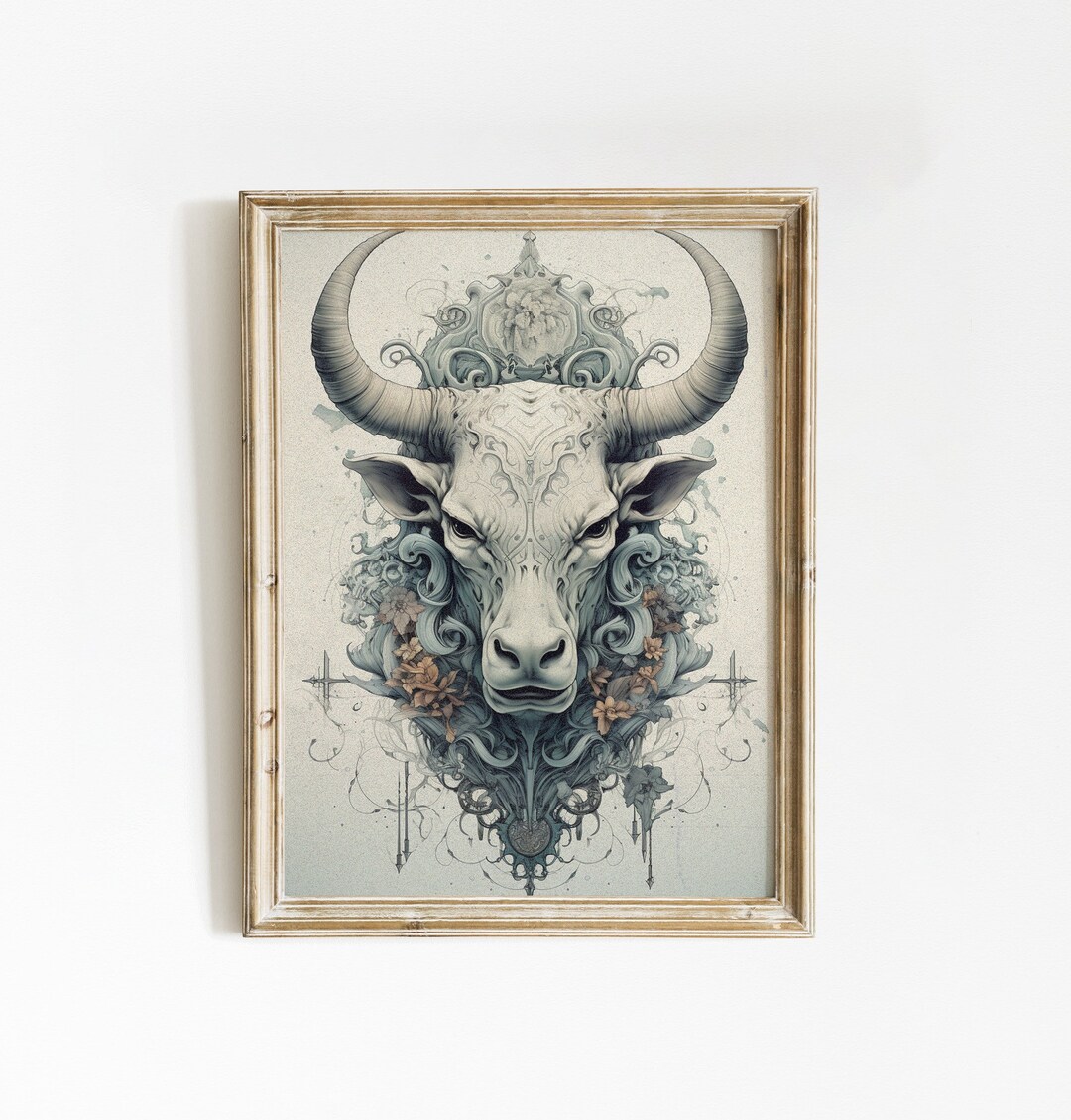 Bull Wall Decor Modern Farmhouse Decor Bull Illustration Etsy