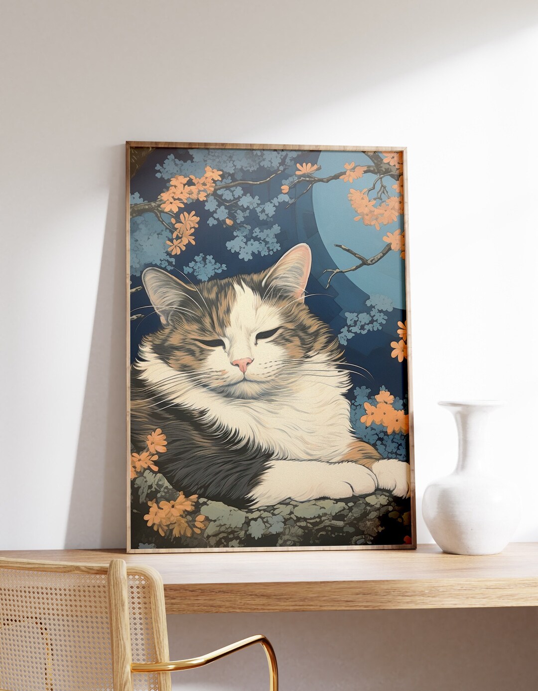 Japanese Sleepy Cat Poster | Animal Poster | Sleepy Cat Art Print ...