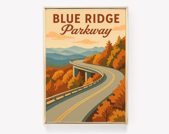 Blue Ridge Parkway Vintage Travel Poster, Appalachian Mountains Canvas Print, USA Wall Art