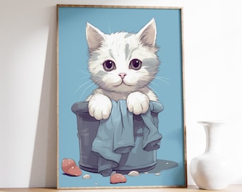 Lámina minimalista de gato / Arte de gato adorable / Lámina de arte de gato / Regalo para amantes de los gatos / Ilustración de gato / Arte mural de gato divertido / Arte minimalista