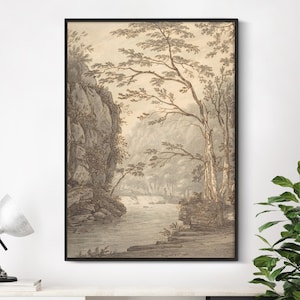 Neutrale Baum Zeichnung | Vintage Baum Skizze | Vintage Kunstdruck | Landschaft Landschaft Druck | Vintage Ölgemälde | Bleistift Zeichnung | Leinwand