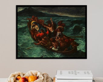 Eugene Delacroix - Christ Asleep During the Tempest (1853) - Poster Print Fine Art Gift Home Wall Decor Drawing Classic Painting Photo