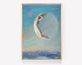 Albert Aublet - Selene (1880) - Woman and Moon Art Print - Hippie Art - Boho Decor - Goddess Art - Gift for Her - Fantasy - Boho Wall Art