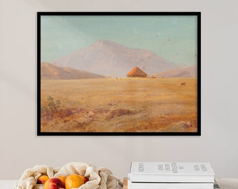 Rural Landscape | Meadow Landscape | Cottage Painting | Farm Painting | Vintage Print | Farmhouse Decor | Field Print Antique Canvas Poster