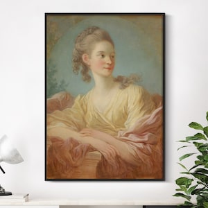 Jean Honore Fragonard - Retrato de uma jovem (1770) | Pôster mulher senhora retrato tela antiga arte de parede impressão vintage decoração pintura