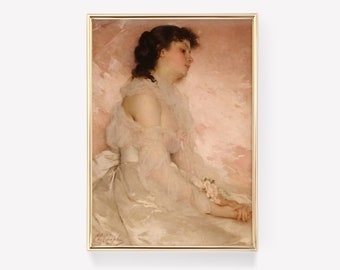 Charles Joshua Chaplin - Daydream | Vintage Poster | Woman Portrait | Pink Tone Painting | Antique Print | Parisian Wall Art | Home Decor