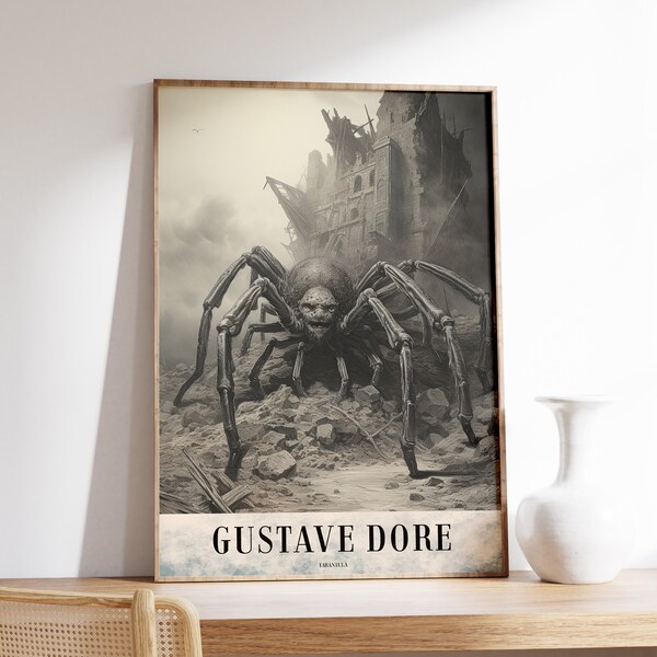 Tarantula Art | Gustave Dore | Gothic Wall Art | Aesthetic Wall Art | Antique Painting | Dark Academia