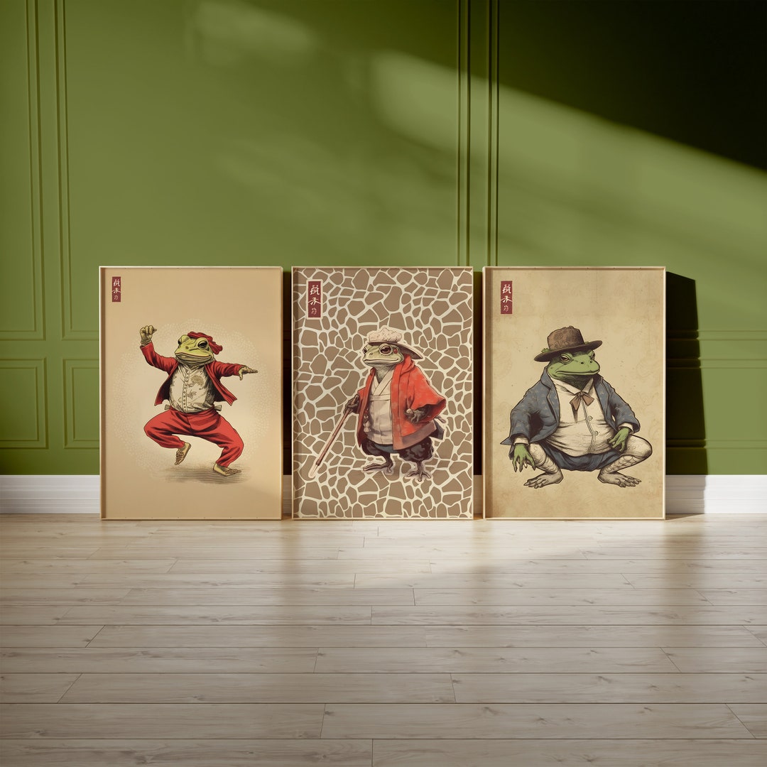 Japanese Set of 3 Frog Posters | Matsumoto Hoji Art Poster | Japanese ...