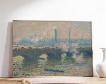 Claude Monet - Waterloo Bridge, Gray Day (1903) | Vintage Poster, Landscape Print | Impressionism Painting | Canvas Wall Art Home Decor