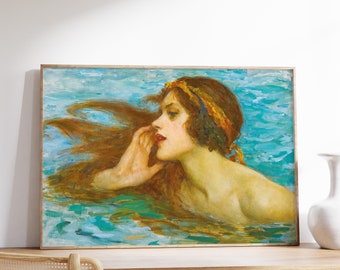 William Henry Margetson - A Little Sea Maiden | Vintage Poster | Antique Painting | Woman Figurative | Framed Print Wall Art | Canvas Decor