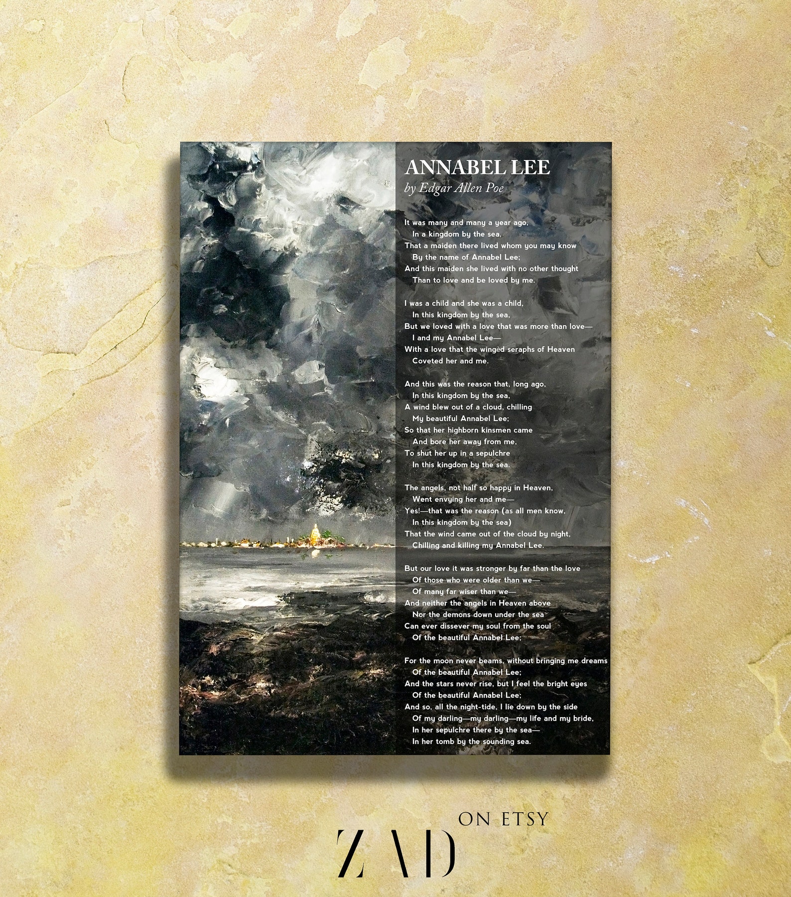 Edgar Allan Poe Annabel Lee Poetry Print Gothic Literature Etsy