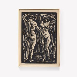 Zwei Mädchen Kunst | Vintage Gemälde | Haaranpassung | Jugendstil Print | Fritz Bleyl Poster | Kunstwerk von 1903