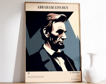 Abraham Lincoln Print | Vintage Print | Minimal Wall Decor | Wall Art | Antique Painting | Moody Wall Art