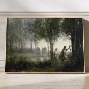 Jean Baptiste Camille Corot Orpheus Leading Eurydice from the Underworld - Art Print Painting Poster Gift Vintage Wall Decor - Dark Academia