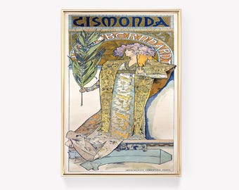 Vintage Gismonda Poster | Alphonse Mucha Art | Art Nouveau Print | Decorative Wall Art