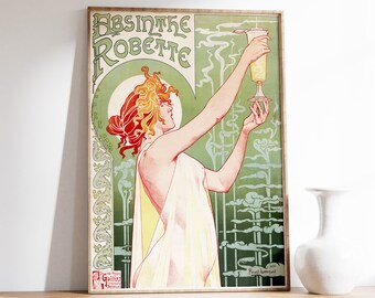 Stampa vintage di assenzio, Henri Privat-Livemont, poster pubblicitario di Robette Drinks, poster francese vintage, arredamento retrò, arte da parete