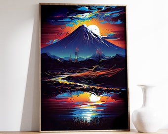 Bergprint | Japanse muurkunst | Mount Fuji-poster | Japans landschap | Vintage kunst | Landschap muurkunst | Oosterse muurkunst