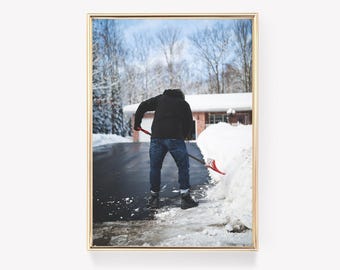 Shoveling Snow | Winter Activity | Driveway Clearing | Snow Removal Print | Winter Landscape Art