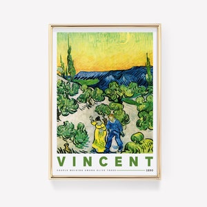 Van Gogh Poster | Couple Walking Among Olive Trees | Exhibition Poster | Van Gogh Print | Flower Art | Museum Exhibition Poster
