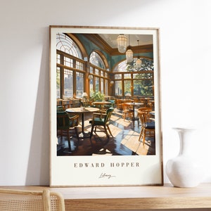 Stampa da biblioteca / Edward Hopper / Poster da biblioteca / Moderno di metà secolo / Art Nouveau / Decorazione per la casa
