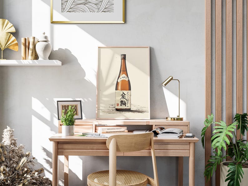 a desk with a chair and a picture on the wall
