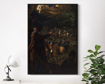 Francisco de Zurbarán - Battle at El Sotillo (1637) | Painting Wall Art Print Vintage Decor Reproduction Landscape Poster Farmhouse