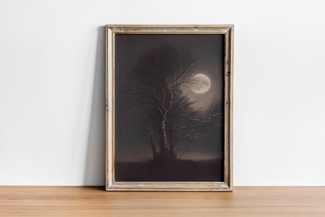 Dark Moon Painting | Dark Academia Aesthetic | Vintage Moody Art ...