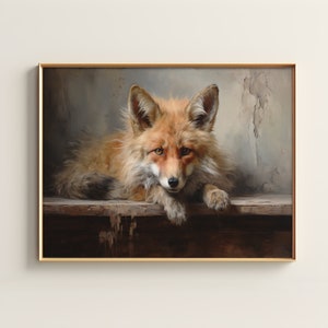 Vintage Fox Print | Victorian Dark Academia | Halloween Wall Art | Dark Witchy Cottagecore Aesthetic Painting