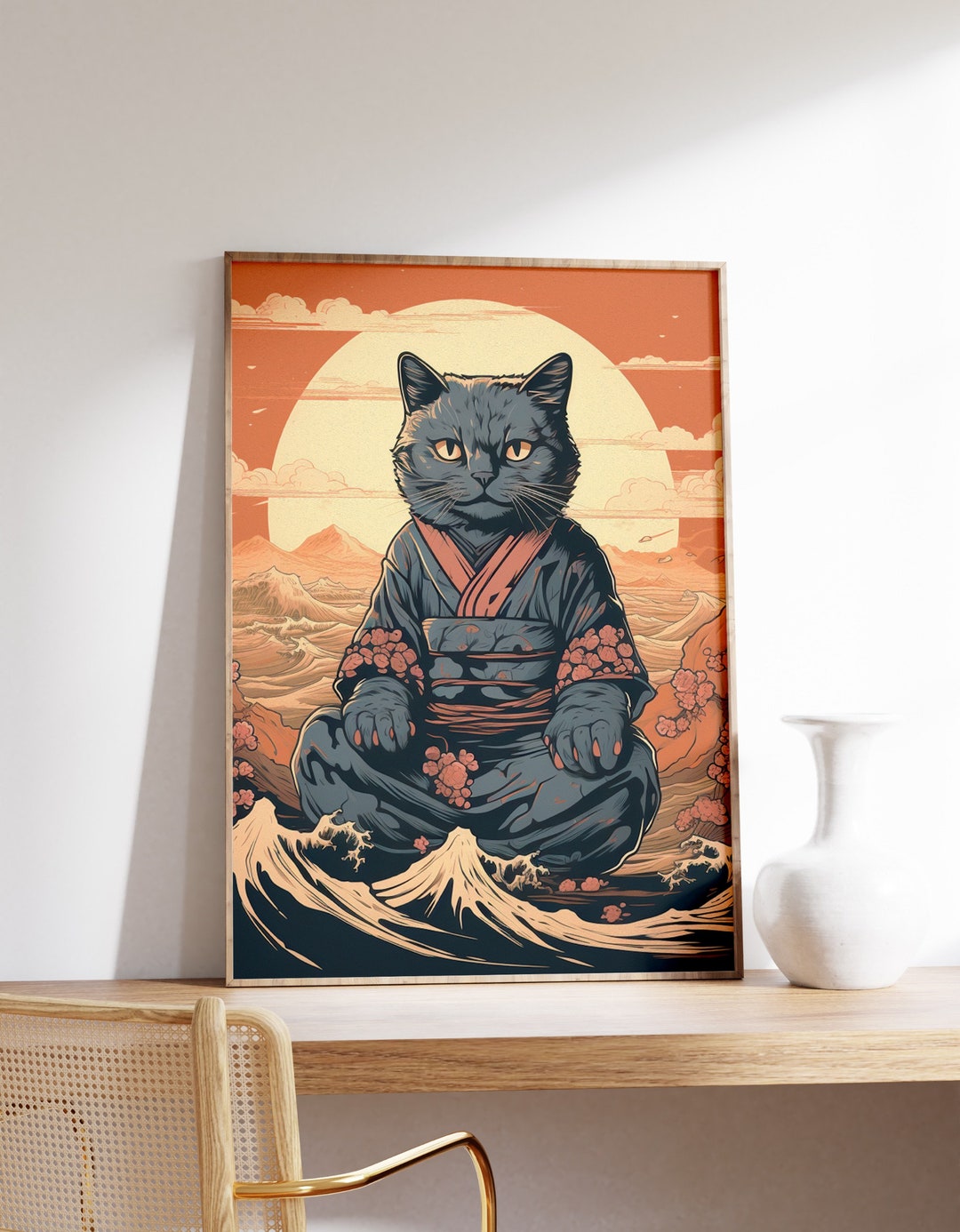 Japanese Funny Cat Poster | Animal Poster | Funny Cat Art Print ...