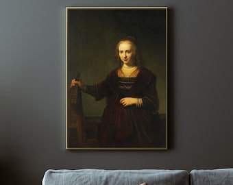 Rembrandt - Retrato de una mujer / Pintura al óleo oscura / Arte de viejos maestros / Decoración estética del dormitorio Vintage Cartel antiguo Impresión Arte de la pared