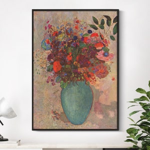 Odilon Redon - El jarrón turquesa (1911) / Vintage pintura cartel impresión flores ramo pared arte decoración - naturaleza muerta - calidad del museo