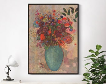 Odilon Redon - The Turquoise Vase (1911) | Vintage Painting Poster Print Flowers Bouquet Bunch Wall Art Decor - Still Life - Museum Quality