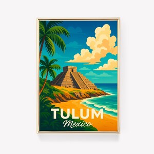 Tulum Mexico Travel Poster, Vintage Wall Art Canvas Print, Mexican City Decor, Tulum Gift Print