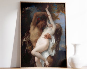 Nimf ontvoerd door een faun (1861) door Alexandre Cabanel | Vintage schilderijafdruk | Mythologische kunstafdruk
