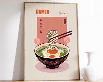 Ramen Poster | Mid Century Modern | Food Print | Modern Kitchen Decor | Food Wall Art | Japanese Art | Japanese Noodle | Vintage Print