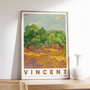 Olive Trees by Van Gogh | Exhibition Poster | Van Gogh Print | Famous Floral Landscape Colorful on Cottagecore Botanical Antique Painting