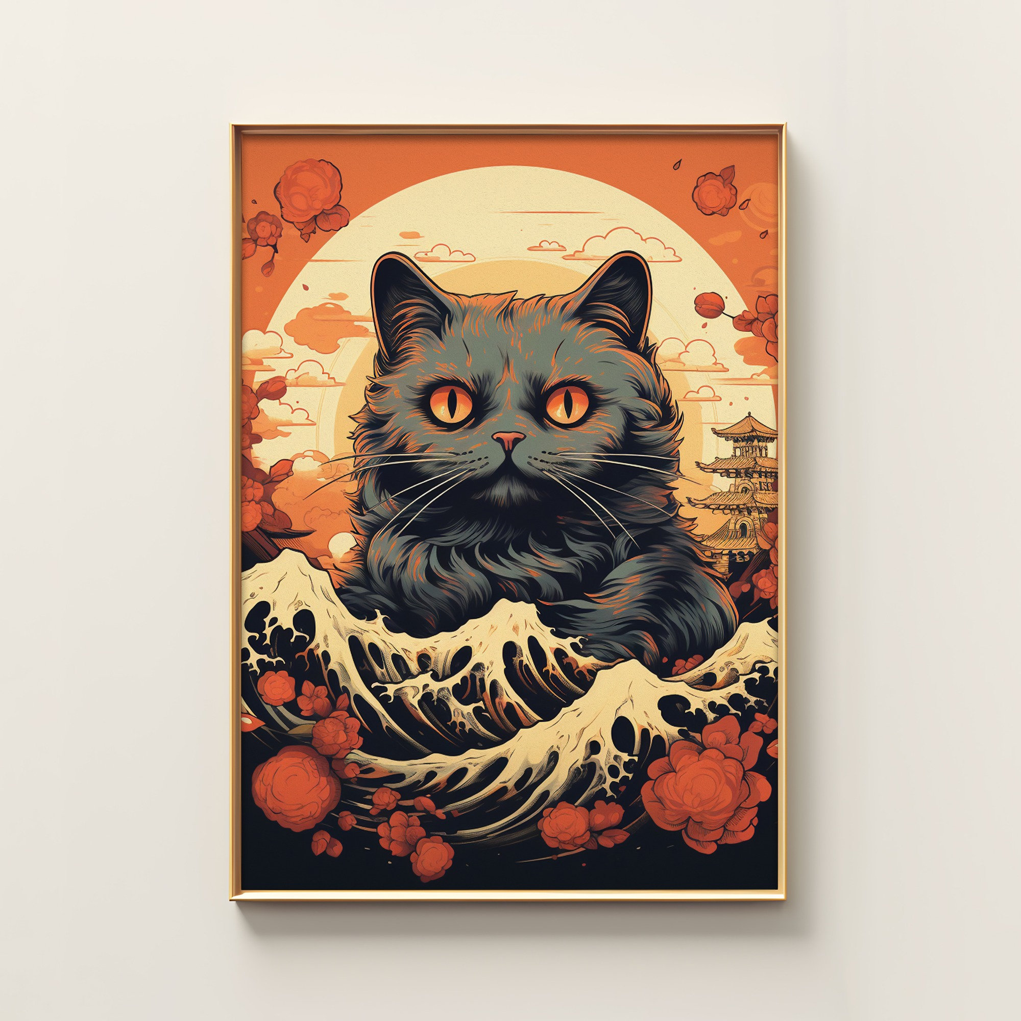 Japanese Funny Cat Poster | Animal Poster | Funny Cat Art Print ...