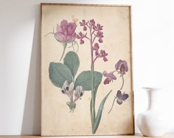 Druck | Blumen Print | Blumen Wand Kunst | Poster mit Pflanzenmotiv Botanische Wandkunst | Poster mit Pflanzenmotiv Antike Leinwand | Wohnkultur