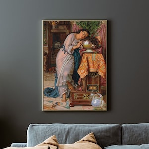 William Holman Hunt - Isabella und der Topf mit Basilikum (1867) - Poster Malerei Fotodruck Fine Art Geschenk Hauswanddekor - John Keats Gedicht