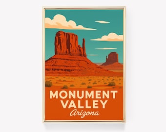 Monument Valley Arizona Travel Poster, Vintage Wall Art Print, Southwest Desert Decor, Arizona Gift, Western Landscape Art